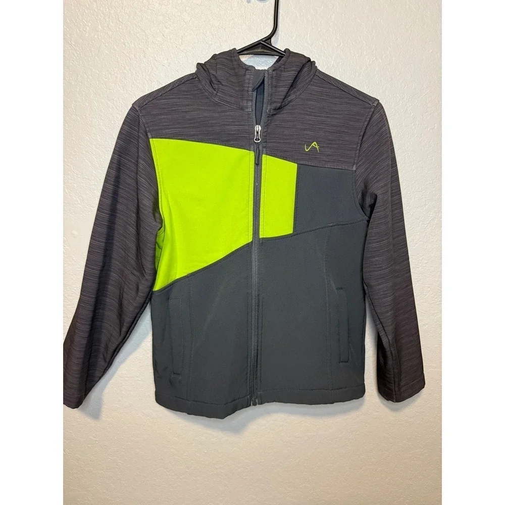 Vertical 9 Boys Jacket Size M (10/12) Gray Green Hooded Softshell Coat